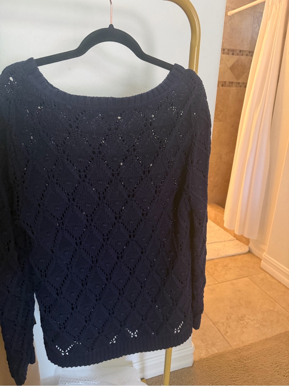 Tommy Hilfiger Navy Openwork Boat-Neck Sweater
